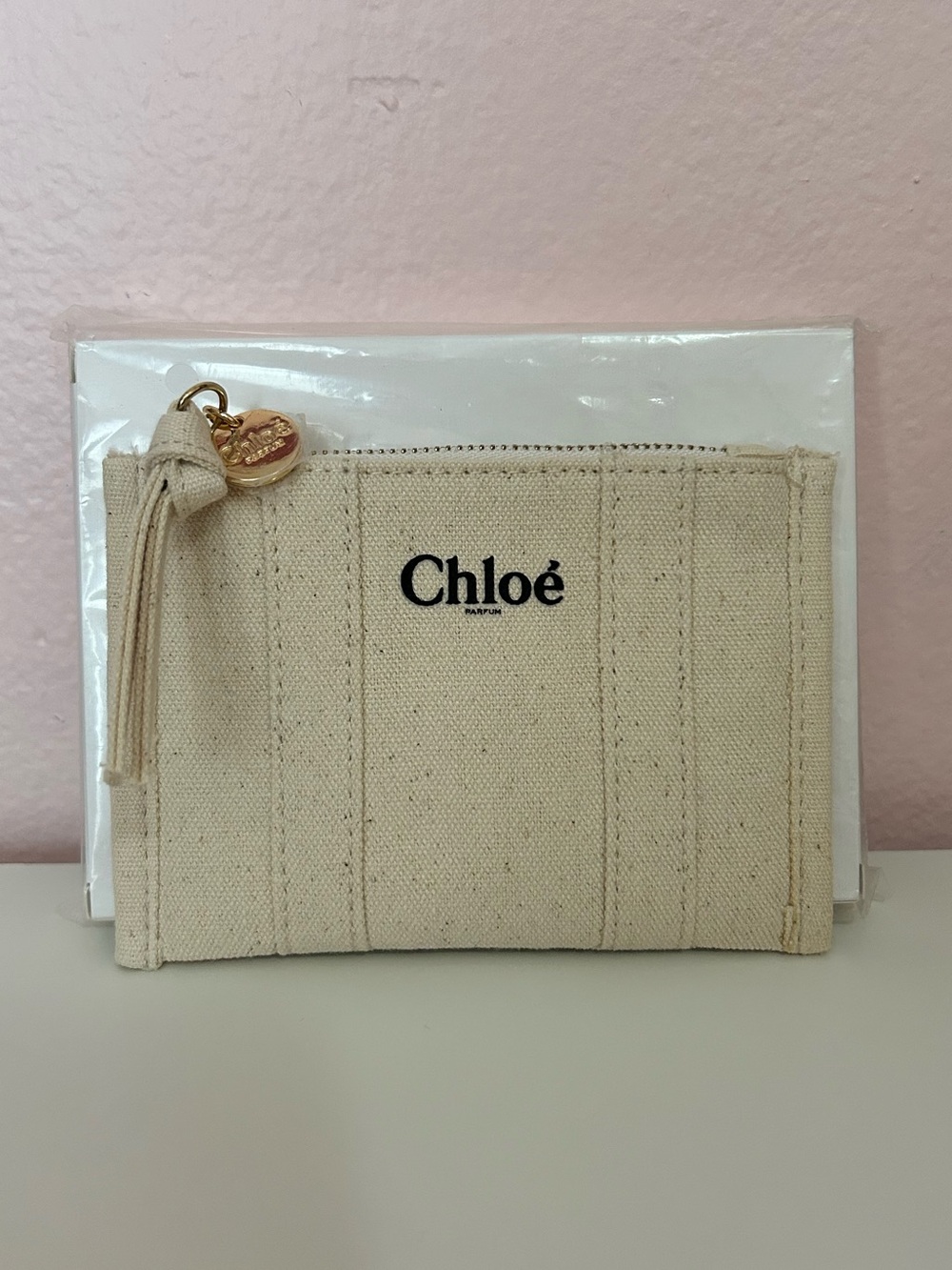 Chloe Beige Canvas Card Holder / Coin Purse / Pouch.